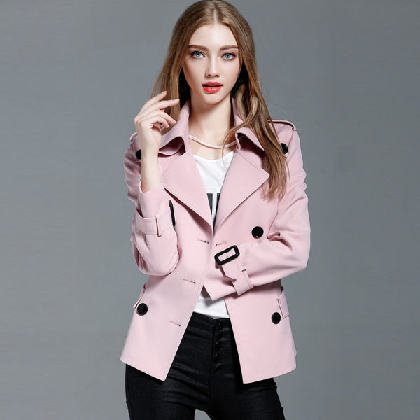LYFZOUS Spring Autumn New Trench Coat Fashion Slim Double Breasted Ties Short Wind-breaker