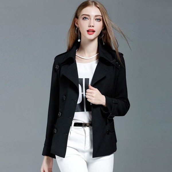 LYFZOUS Spring Autumn New Trench Coat Fashion Slim Double Breasted Ties Short Wind-breaker