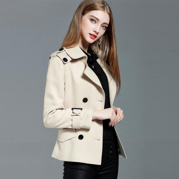 LYFZOUS Spring Autumn New Trench Coat Fashion Slim Double Breasted Ties Short Wind-breaker