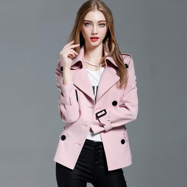 LYFZOUS Spring Autumn New Trench Coat Fashion Slim Double Breasted Ties Short Wind-breaker