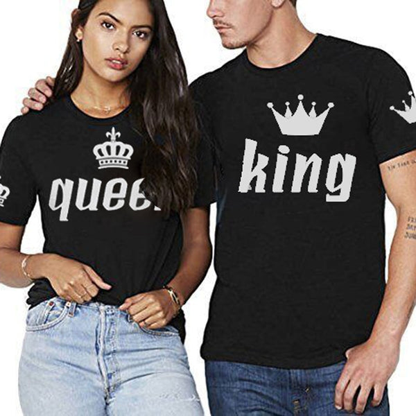 Couple Loose Turtleneck Short Sleeve Women T-Shirt King Queen