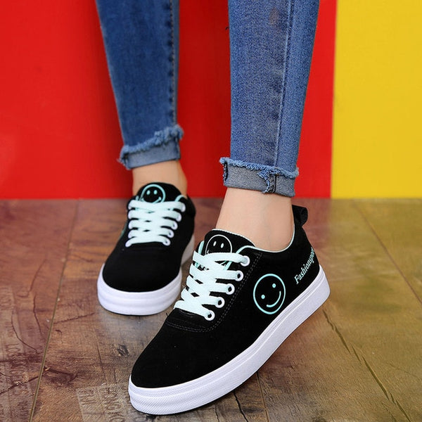 Women Canvas Shoes Summer/Autumn Flats Women Canvas Shoes Classic Lace Up Smiley Face