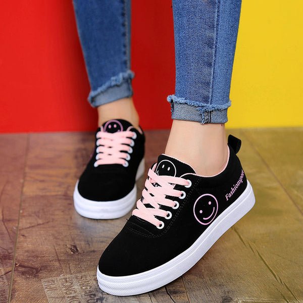 Women Canvas Shoes Summer/Autumn Flats Women Canvas Shoes Classic Lace Up Smiley Face