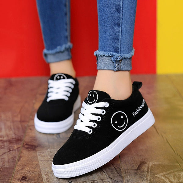 Women Canvas Shoes Summer/Autumn Flats Women Canvas Shoes Classic Lace Up Smiley Face
