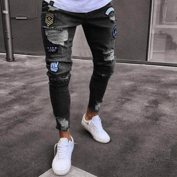 New Fashion skinny jeans Men Stylish Ripped Jeans Pants Biker Skinny