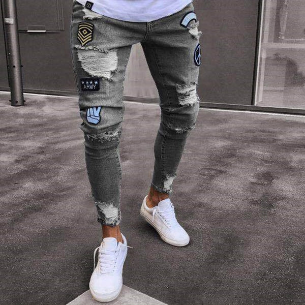 New Fashion skinny jeans Men Stylish Ripped Jeans Pants Biker Skinny