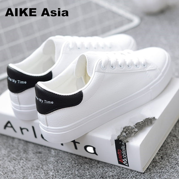 HOT Women  Fashion Breathble Vulcanized Shoes Women Lace up Casual Shoes White