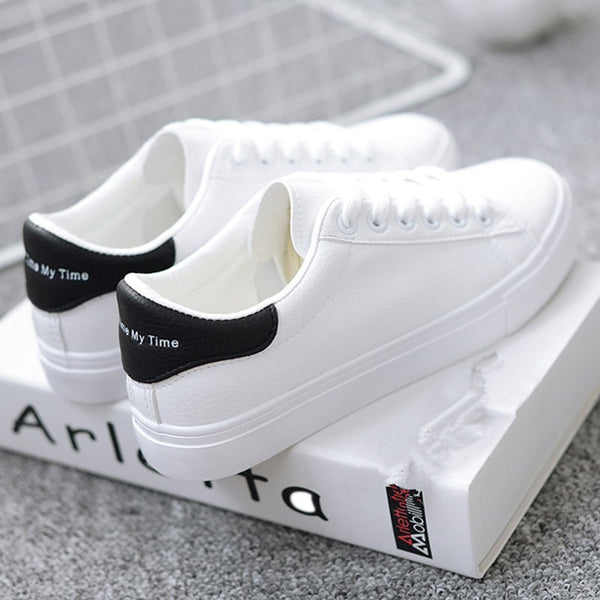 HOT Women  Fashion Breathble Vulcanized Shoes Women Lace up Casual Shoes White