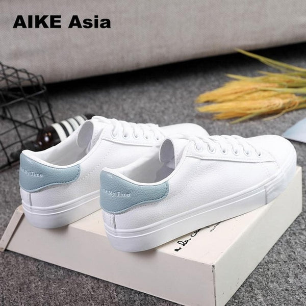 HOT Women  Fashion Breathble Vulcanized Shoes Women Lace up Casual Shoes White