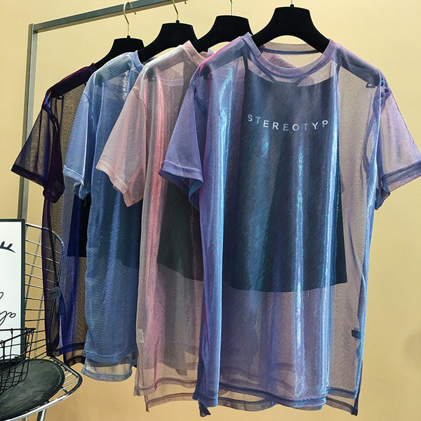 Network red with purple mesh short sleeve  Hip-Hop Clothes MA5