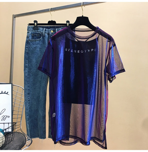 Network red with purple mesh short sleeve  Hip-Hop Clothes MA5