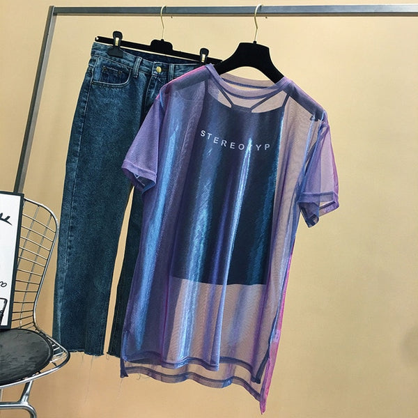 Network red with purple mesh short sleeve  Hip-Hop Clothes MA5