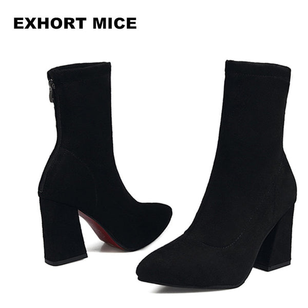 HOT Woman Shoes Sexy Zip Up Square High Heels Party Women Boots Winter