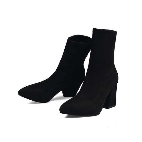 HOT Woman Shoes Sexy Zip Up Square High Heels Party Women Boots Winter