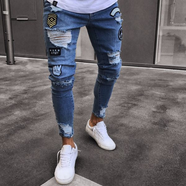 New Fashion skinny jeans Men Stylish Ripped Jeans Pants Biker Skinny